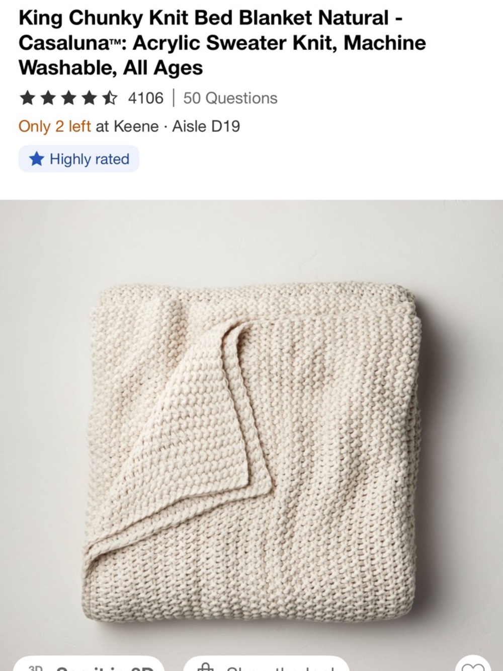 Casaluna king sized knit blanket